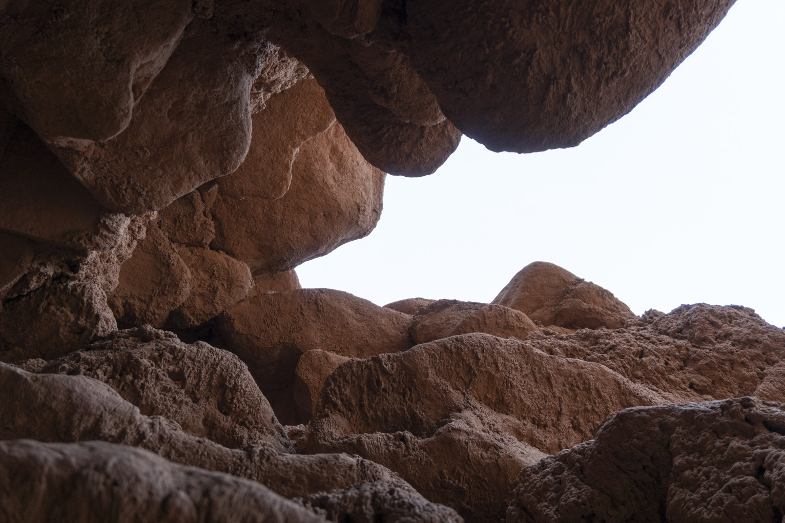 Goblin rocks like solidified mud viewed up from below